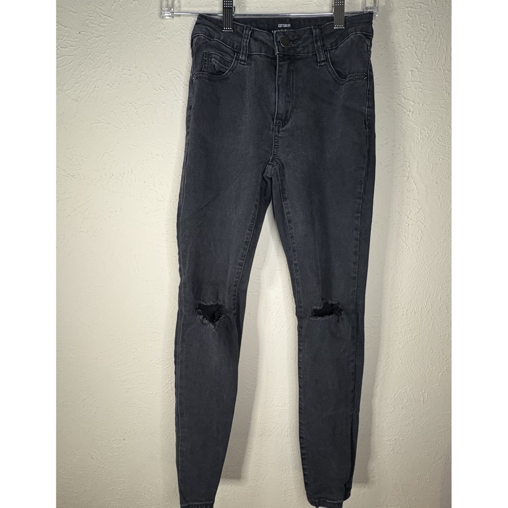 Cotton On  Women's Mid Cropped Skinny Black Jeans Stretch Size 4 Distressed